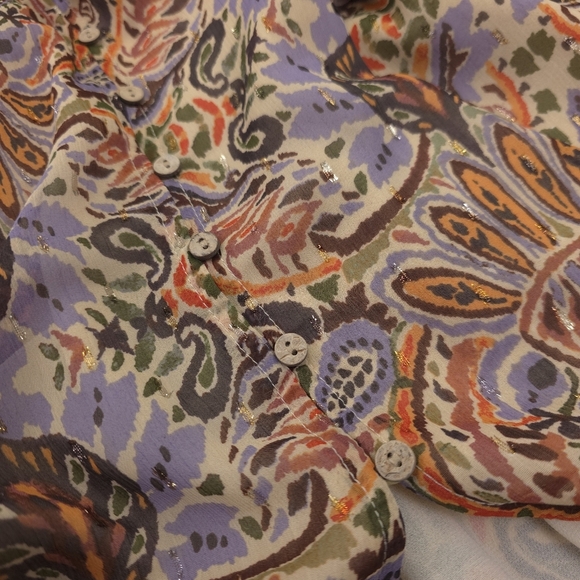 Fate Sheer Lined Women's Multicolor Paisley Button Down Top Sz L - Picture 8 of 13